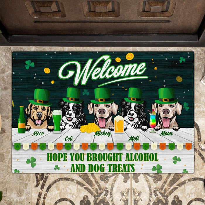 Personalized St Patrick's Day Dog Doormat - Up to 5 Dogs - Gift Idea For St Patrick's Day - Welcome Hope You Brought Beer And Dog Treats