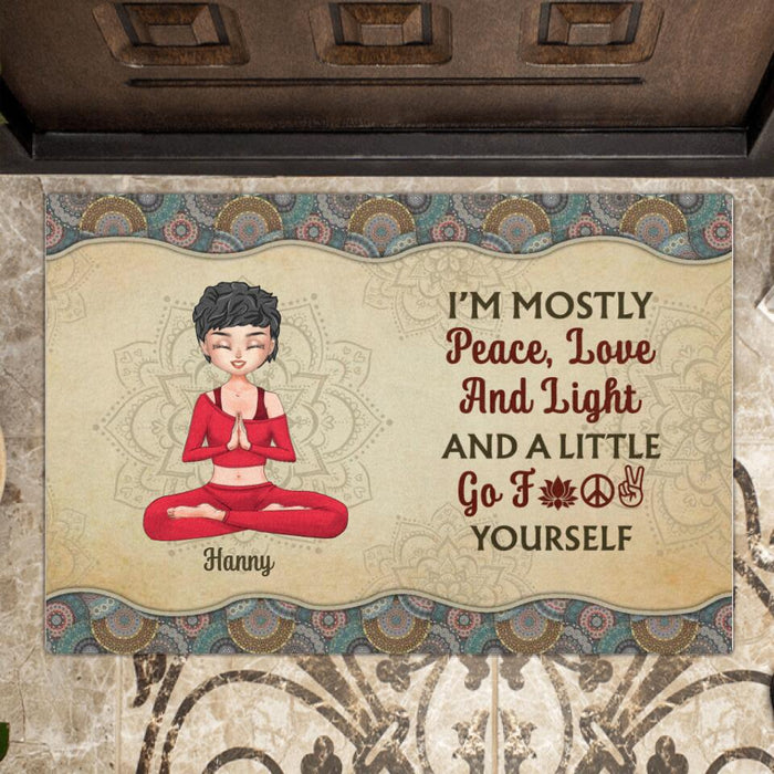 Personalized Yoga Girl Doormat - Gift Idea For Yoga Lover - I'm Mostly Peace