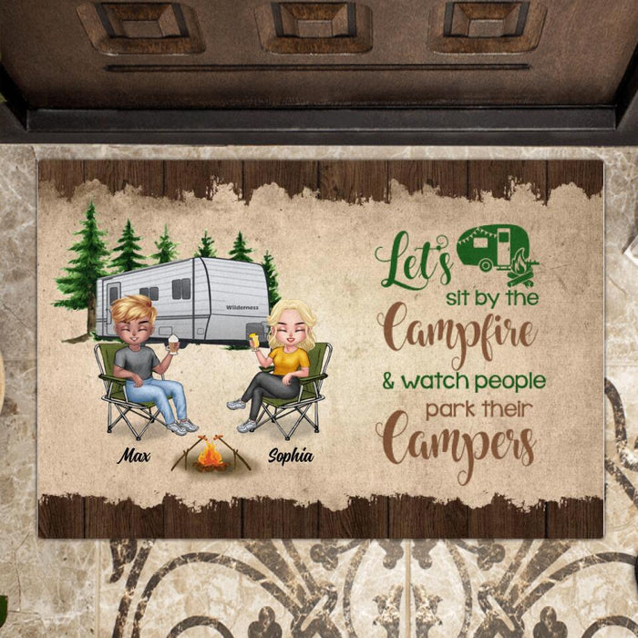 Personalized Couple Camping Doormat - Let's Sit By The Campfire And Watch People Park Their Campers