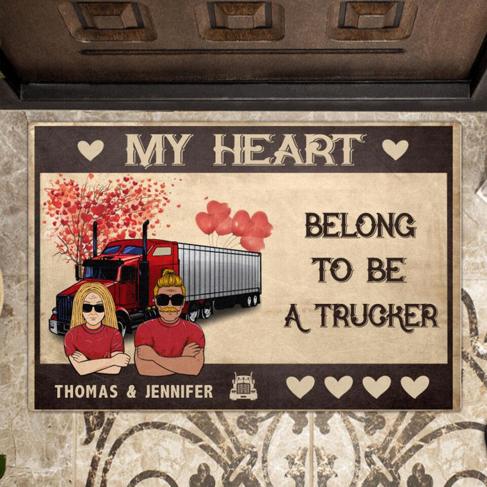 Personalized Trucker Doormat - Gift Idea For Trucker/Couple - My Heart Belong To Be A Trucker