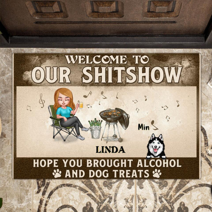 Personalized Dog Doormat - Gift Idea For Dog Lovers/Mother's Day - Welcome To Our ShitShow, Hope You Brought Alcohol And Dog Treats