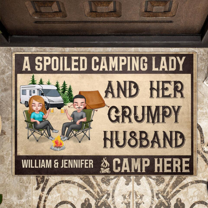 Personalized Camping Couple Doormat - Best Gift For Camping Lover/Couple - A SpoiledCamping Lady And Her Grumpy Husband Camp Here