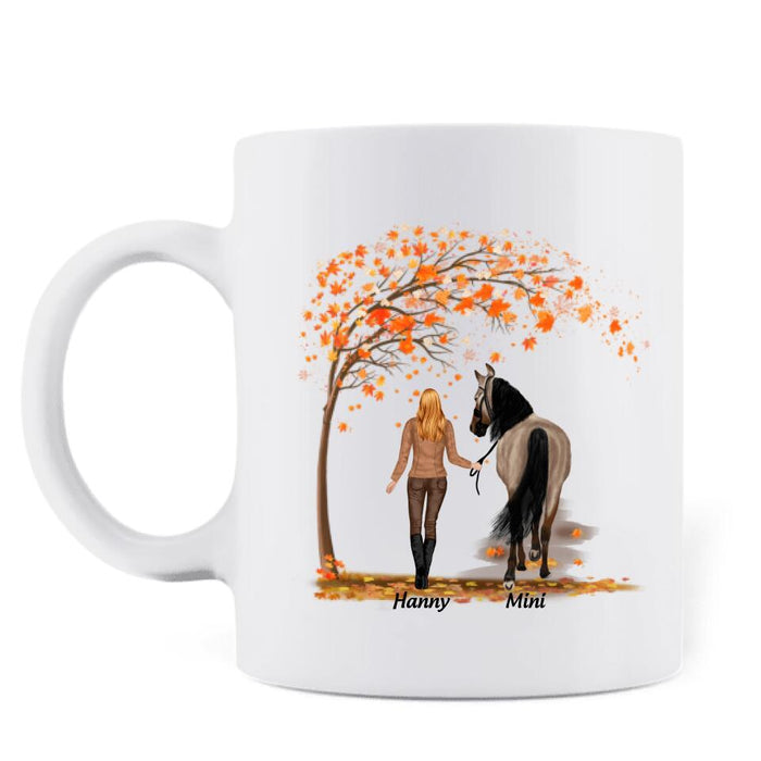 Personalized Horse Mom In Autumn Mug - Girl With Up to 2 Horses - Best Gift For Horse Lover - Rocking The Horse Mom Life