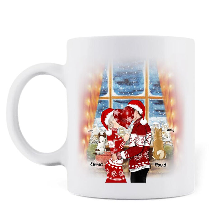 Personalized Kissing Couple Xmas Mug - Couple With Up to 2 Pets - Best Gift For Christmas - Sometimes I Wonder How I Got To Be So Damn Lucky - EWFNOK