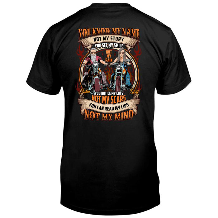 Personalized Biker T-shirt - Design On The Back - Gift Idea For Couple/Single - You Know My Name Not My Story