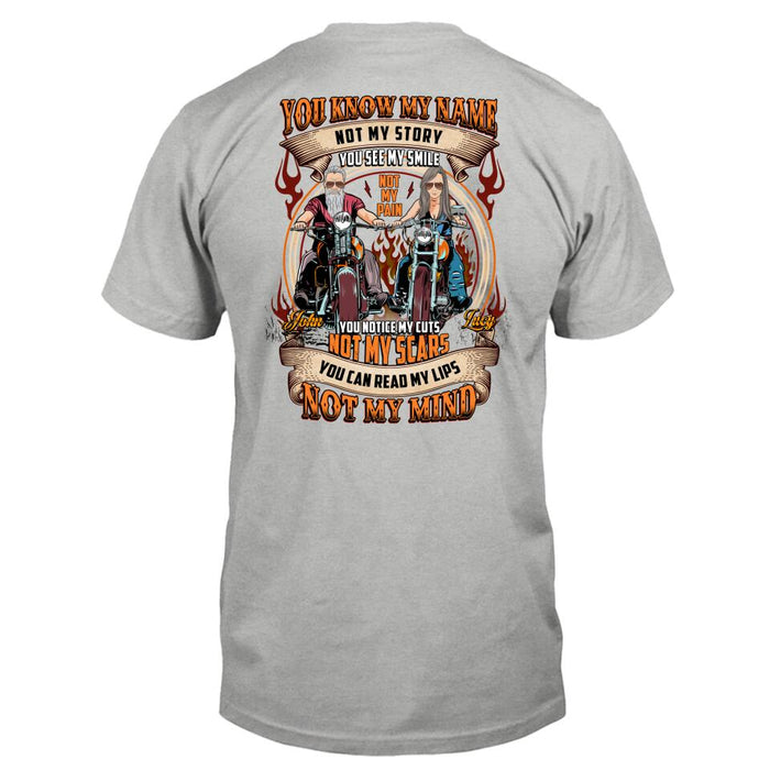 Personalized Biker T-shirt - Design On The Back - Gift Idea For Couple/Single - You Know My Name Not My Story