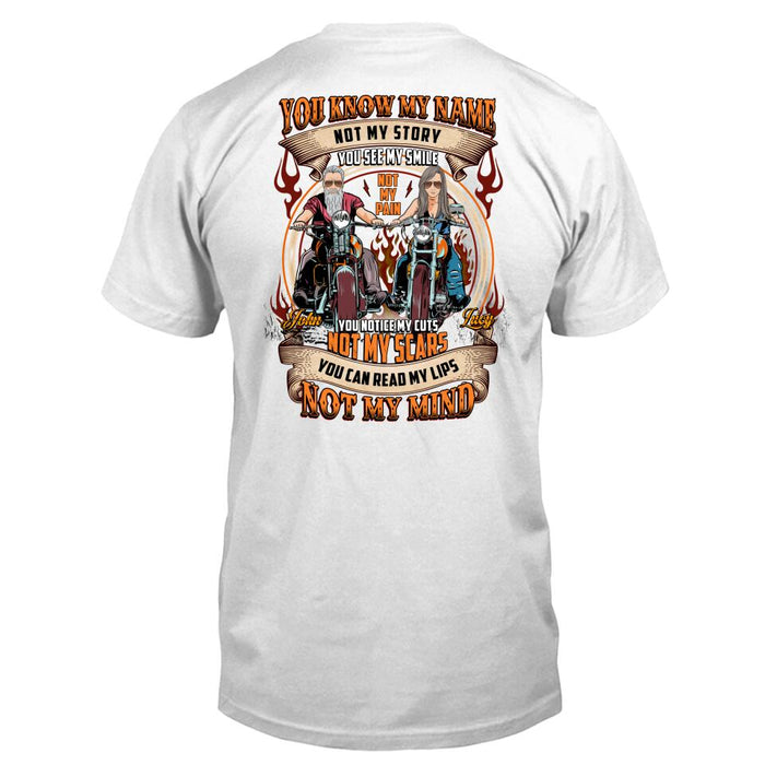 Personalized Biker T-shirt - Design On The Back - Gift Idea For Couple/Single - You Know My Name Not My Story