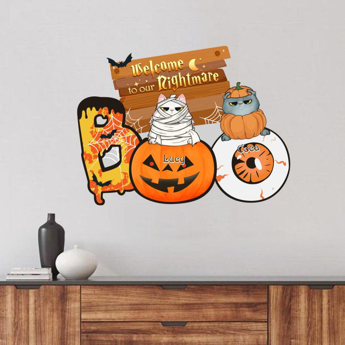 Personalized Pet Boo Metal Sign - Gift for Halloween, Dog Lovers, Cat Lovers - Up to 2 Pets - Welcome to our nightmare