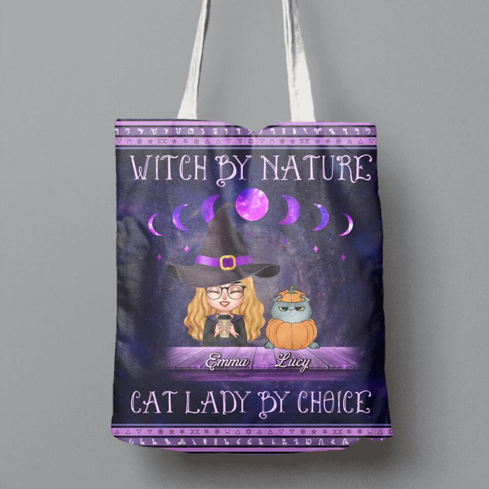 Personalized Witch Canvas Bag - Gift Idea For Halloween/Pet Lovers with up to 6 Pets - Witch By Nature, Cat Lady By Choice