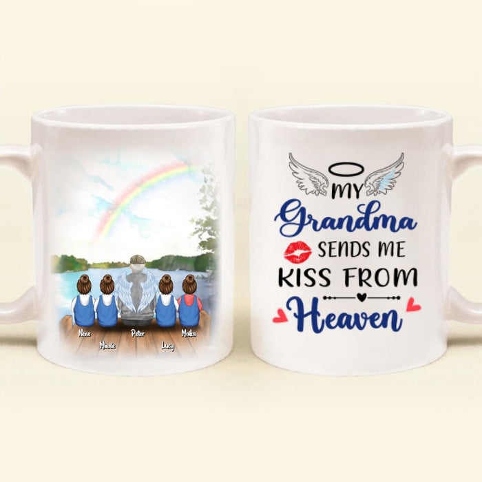 Personalized Memorial Grandpa/Grandma Mug - Up to 4 Kids - Best Gift For Family - My Grandma Sends Me Kiss From Heaven - FD4SD8