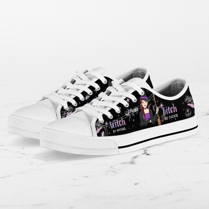 Personalized Witch Canvas Low Top Sneakers - Gift for Halloween - Witch by nature Bitch by choice Sneaker