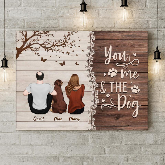 Personalized Couple Sitting With Dogs Back View Canvas - Up to 4 Dogs - Gift Idea For Couple/Dog Lovers - You, Me & The Dog