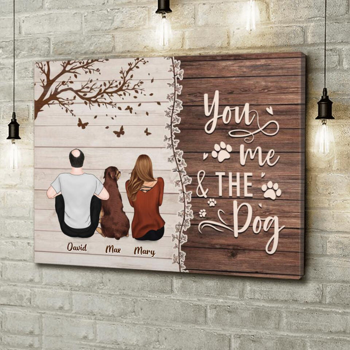Personalized Couple Sitting With Dogs Back View Canvas - Up to 4 Dogs - Gift Idea For Couple/Dog Lovers - You, Me & The Dog