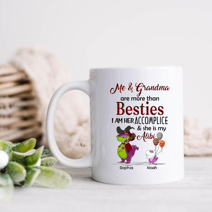 Personalized Grandma & Grandkid Dinosaur Coffee Mug - Halloween Gift For Grandma, Grandkids - Me & Grandma Are More Than Besties
