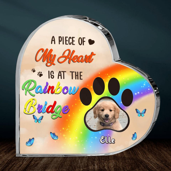 Personalized Memorial Photo Acrylic Plaque-  Up to 3 Photos - Memorial Gift Idea For Christmas/Loss Of Dogs - A Piece Of My Heart Is At The Rainbow Bridge
