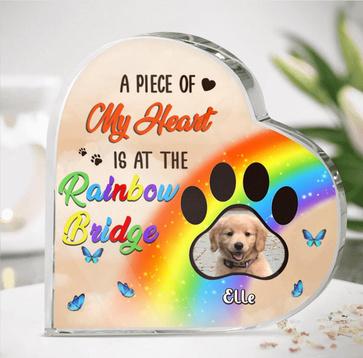 Personalized Memorial Photo Acrylic Plaque-  Up to 3 Photos - Memorial Gift Idea For Christmas/Loss Of Dogs - A Piece Of My Heart Is At The Rainbow Bridge
