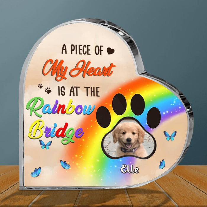 Personalized Memorial Photo Acrylic Plaque-  Up to 3 Photos - Memorial Gift Idea For Christmas/Loss Of Dogs - A Piece Of My Heart Is At The Rainbow Bridge