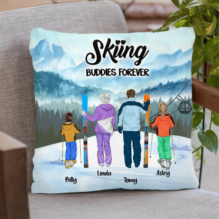 Personalized Skiing Pillow Cover - Gift idea for the whole family, skiing lovers - Skiing Buddies Forever