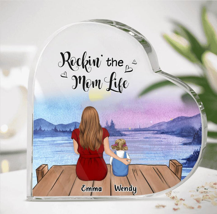 Personalized Mom Acrylic Plaque - Mom With Up to 5 Children - Best Gift For Mother's Day/Family - Rockin' The Mom Life