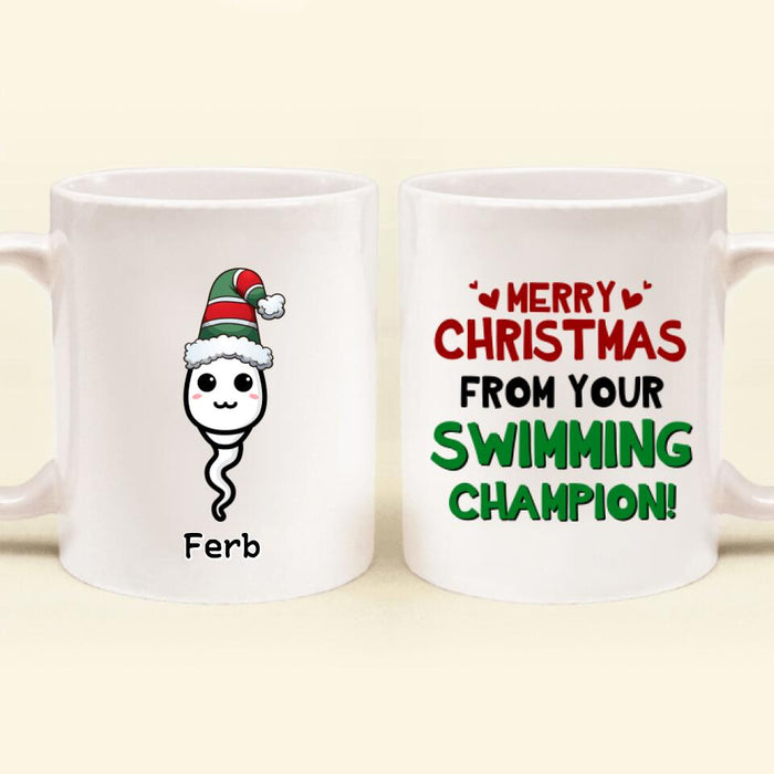 Personalized Dad Mug - Up to 7 Kids - Christmas Gift Idea For Father - Merry Christmas From Your Swimming Champion