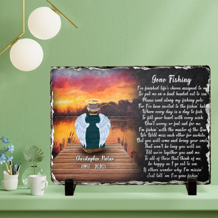 Personalized Fishing In Heaven Horizontal Lithograph - Memorial Gift Idea For Dad/Father's Day - Gone Fishing I've Finished Life's Chores Assigned To Me