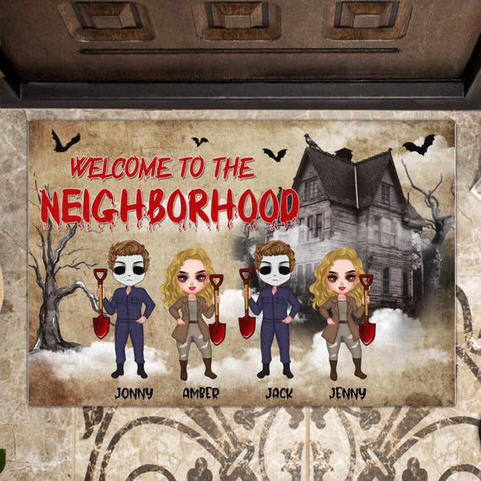 Personalized Horror Doormat - Up to 4 People - Gift Idea For Halloween/Friends - Welcome To The Neighborhood