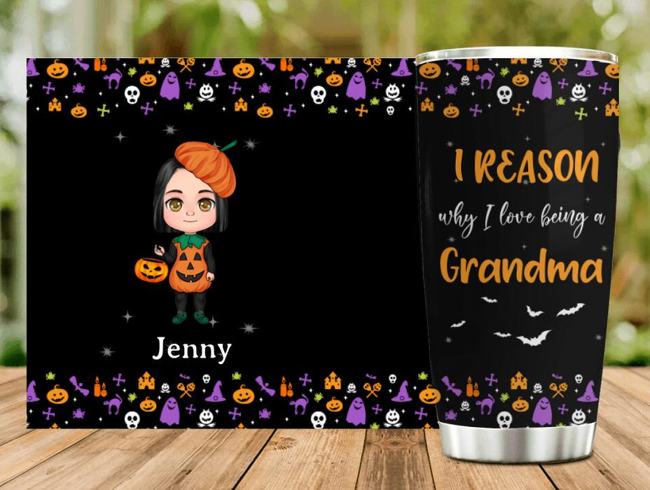 Personalized Halloween Kids Tumbler - Up to 10 Kids - Halloween Gift Idea For Grandma/Granpa - Reason Why I Love Being A Grandma