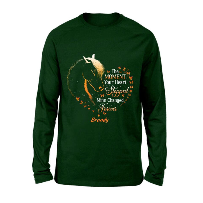 Personalized Memorial Horse Shirt/Hoodie - Memorial Gift For Loss Of Horse - The Moment Your Heart Stopped Mine Changed Forever