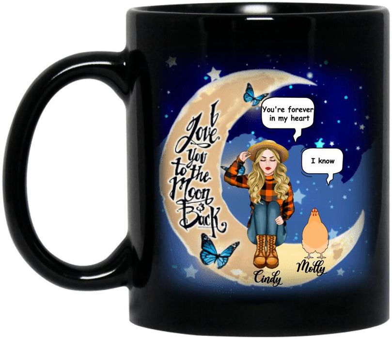 Personalized I Love You To The Moon & Back Chicken Lover Coffee Mug - Up to 5 Chickens