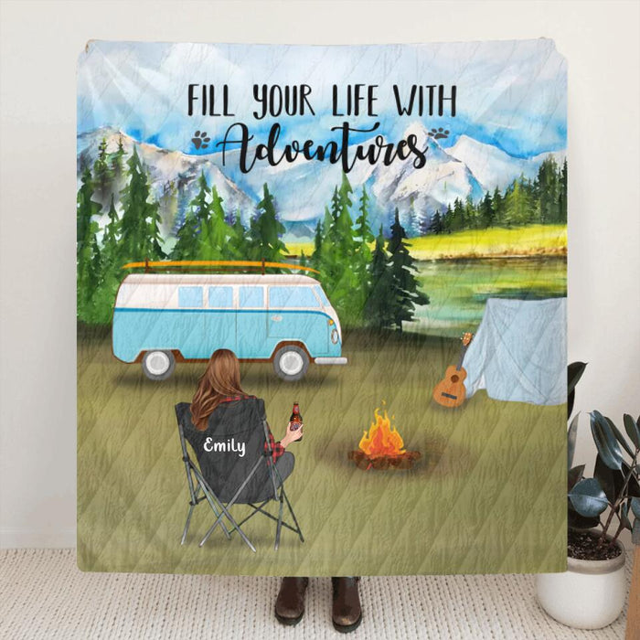 Personalized Camping Blanket - Gift For Father's Day - Single Mom/Dad with up to 6 Kids and 2 Pets - ODH9UF