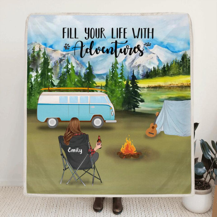 Personalized Camping Blanket - Gift For Father's Day - Single Mom/Dad with up to 6 Kids and 2 Pets - ODH9UF