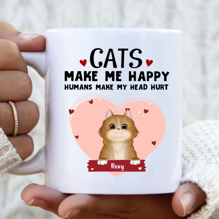 Personalized Cat Coffee Mug - Up to 9 Cats - Gift Idea For Cat Lover - Cats Make Me Happy Humans Make My Head Hurt