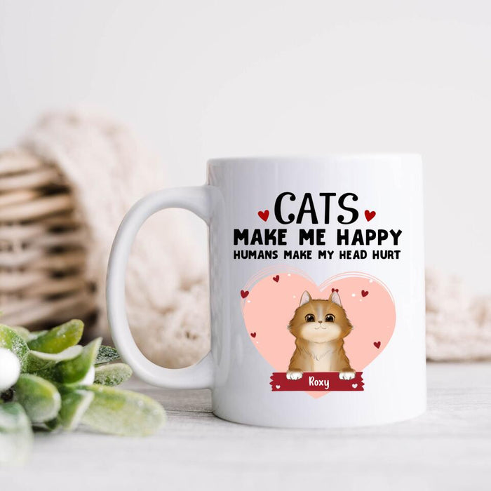 Personalized Cat Coffee Mug - Up to 9 Cats - Gift Idea For Cat Lover - Cats Make Me Happy Humans Make My Head Hurt