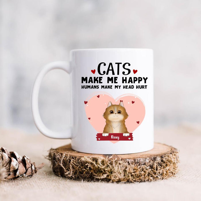 Personalized Cat Coffee Mug - Up to 9 Cats - Gift Idea For Cat Lover - Cats Make Me Happy Humans Make My Head Hurt