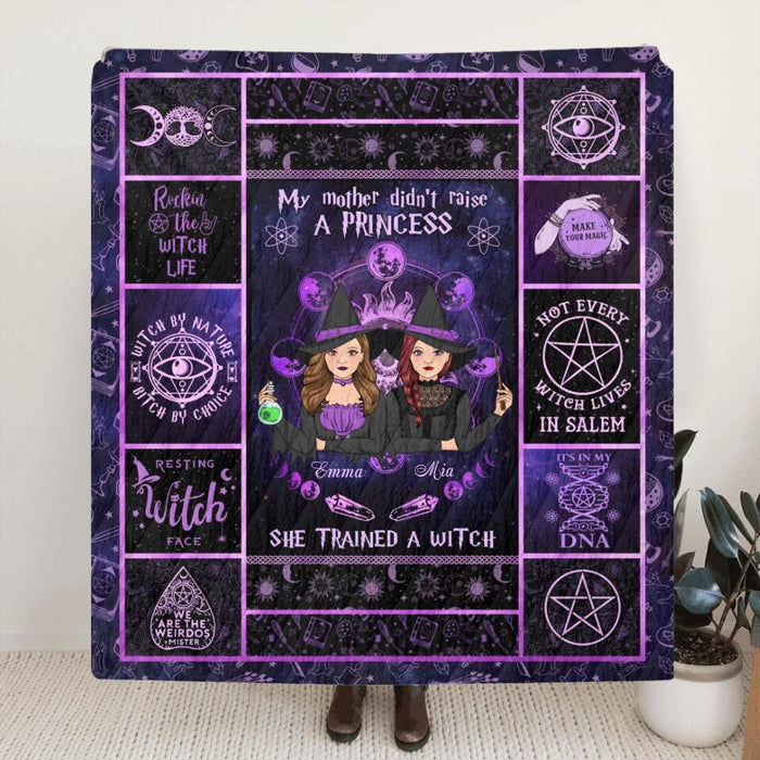 Personalized Witch Fleece Throw Blanket/Quilt - Halloween Gift Idea For Friends - My Mother Didn't Raise A Princess, She Trained A Witch