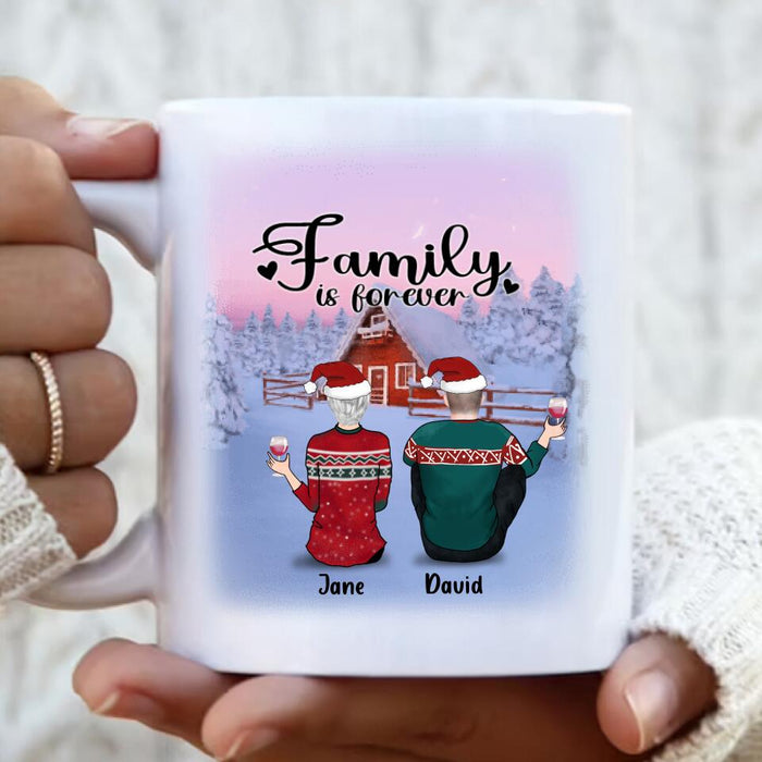 Personalized Christmas Family Coffee Mug - Couple/Parent With Up to 3 Pets And 2 Kids - Gift Idea For Dog/Cat Lover - Family Is Forever