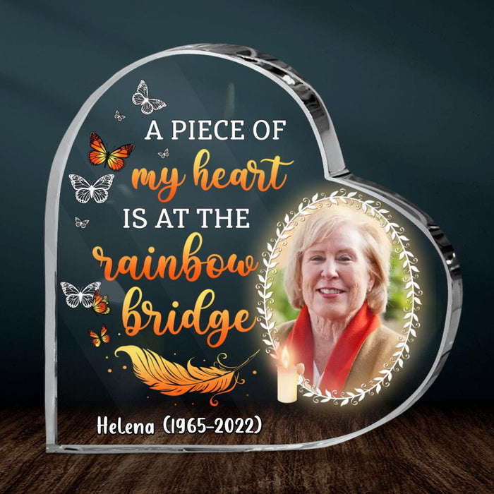 Personalized Mom Photo Acrylic Plaque - Memorial Gift Idea - A Piece Of My Heart Is At The Rainbow Bridge