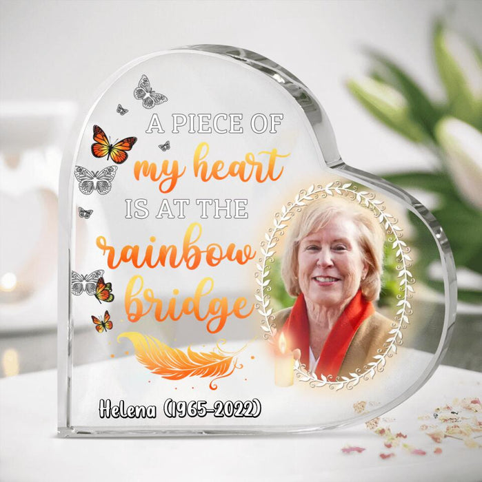 Personalized Mom Photo Acrylic Plaque - Memorial Gift Idea - A Piece Of My Heart Is At The Rainbow Bridge