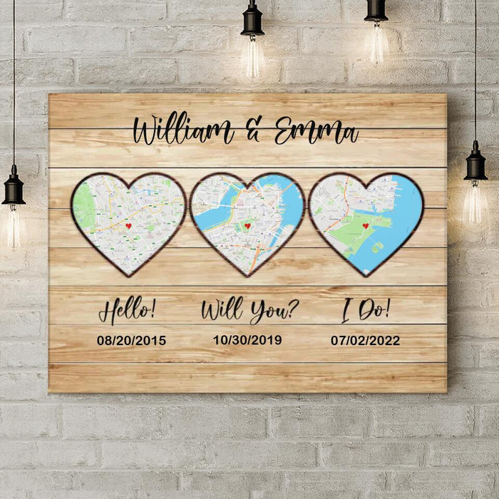 Custom Personalized Map Anniversary Canvas - Anniversary Gift Idea For Couple - Hello, Will You, I Do