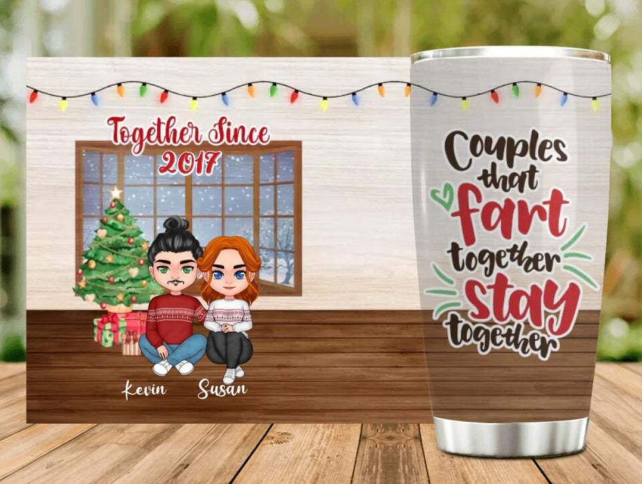 Personalized Christmas Couple Tumbler - Christmas Gift Idea For Couple - Couples That Fart Together Stay Together