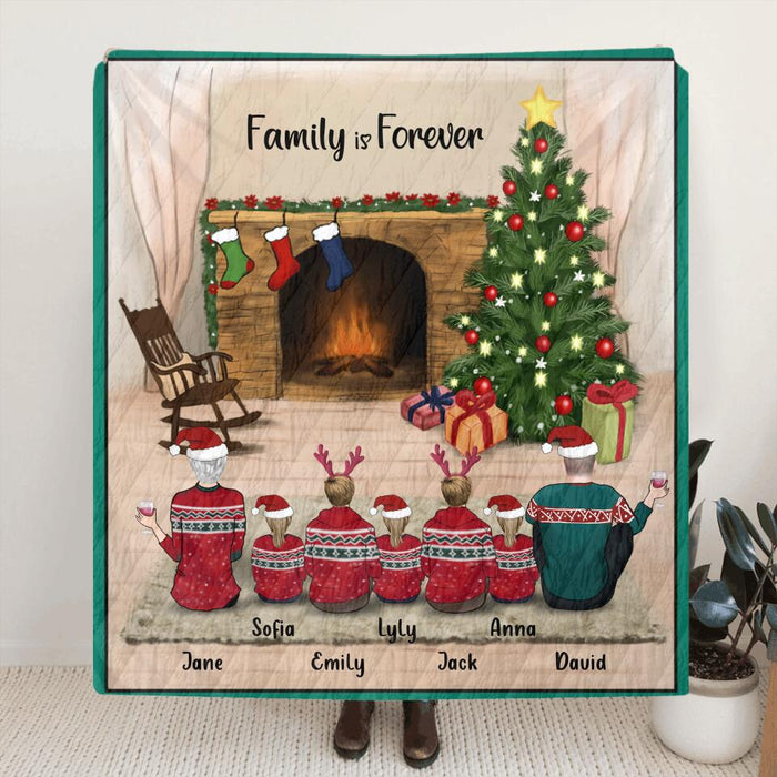 Personalized Family Christmas Quilt/Fleece Blanket - Gift For The Whole Family - Couple/Parents With Up To 5 Kids/5 Pets - Family Is Forever