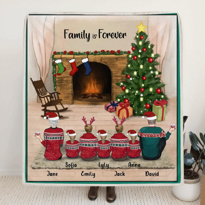 Personalized Family Christmas Quilt/Fleece Blanket - Gift For The Whole Family - Couple/Parents With Up To 5 Kids/5 Pets - Family Is Forever