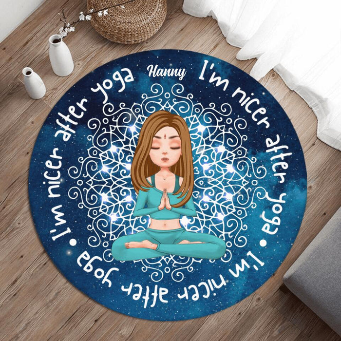 Personalized Yoga Foldable Round Rug - Birthday Gift Idea For Yoga Lover - I'm Nicer After Yoga