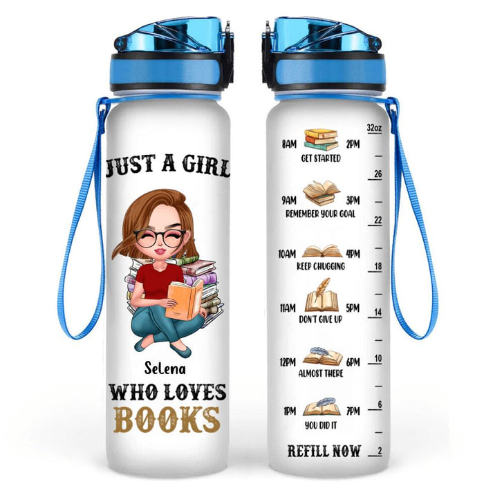 Personalized Reading Girl Water Tracker Bottle - Gift Idea for Book Lover - Just A Girl Who Loves Books
