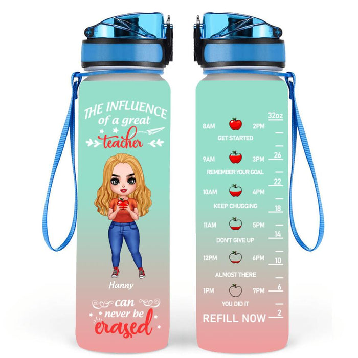 Personalized Teacher Water Tracker Bottle - Best Gift For Teacher - The Influence Of A Great Teacher Can Never Be Erased
