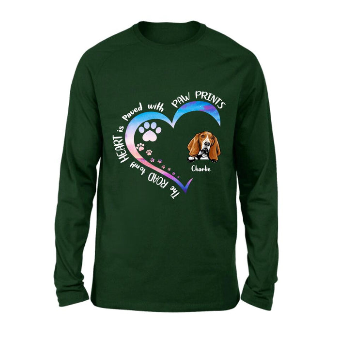 Personalized Dog Shirt/Pullover Hoodie - Up to 3 Dogs - Gift Idea For Dog Lover - The Road To My Heart Is Paved With Paw Prints