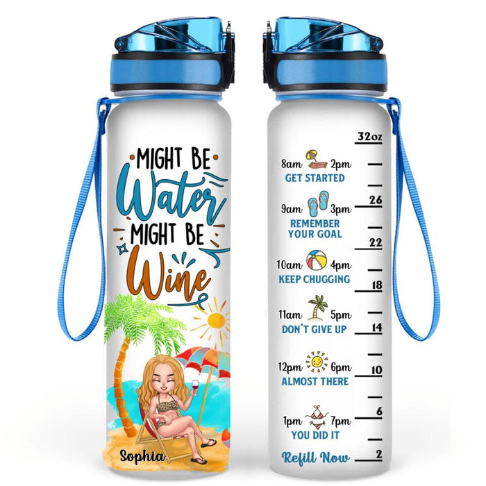 Personalized Bikini Girl Water Tracker Bottle - Gift Idea For Friends - Might Be Water Might Be Wine