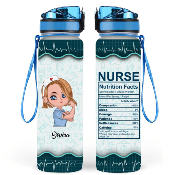 Personalized Nurse Water Tracker Bottle - Gift Idea For Nurse - Nurse Nutrition Facts