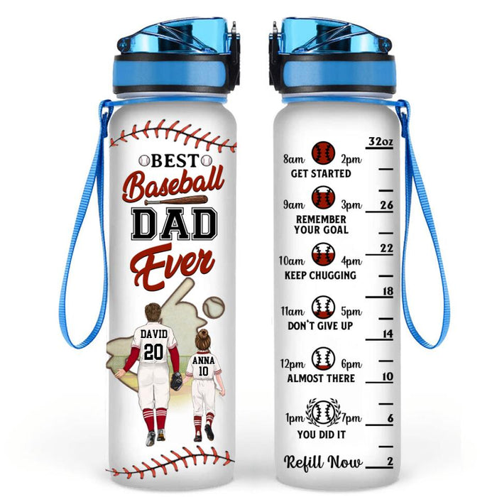 Personalized Baseball Dad Water Tracker Bottle - Up to 3 Children - Gift Idea for Father's Day/Baseball Lover - Best Baseball Dad Ever