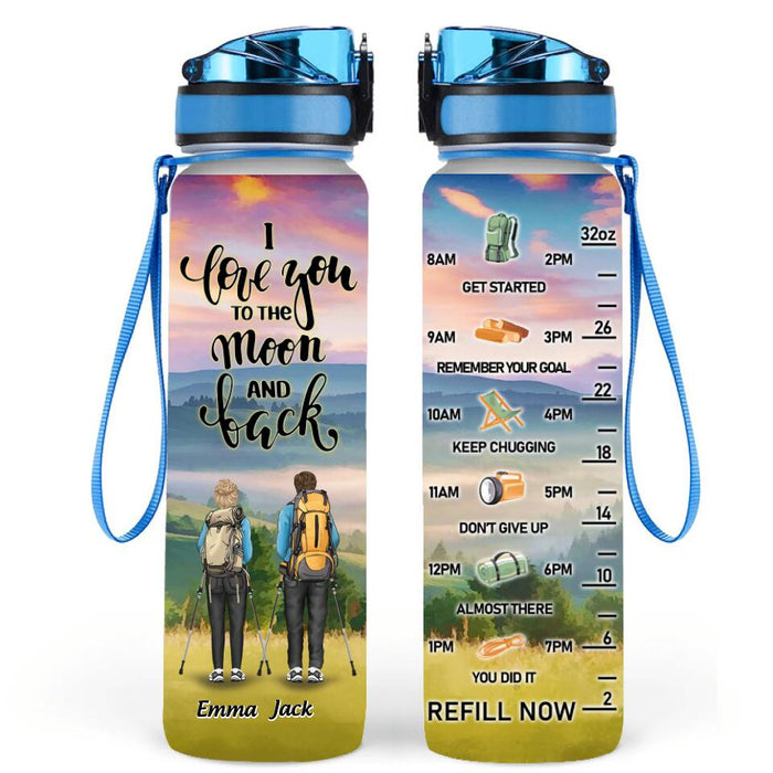 Personalized Hiking Water Tracker Bottle - Adult/Couple With Up to 3 Dogs - Gift Idea For Couple/Hiking Lover - Making Memories And Leaving Footprints
